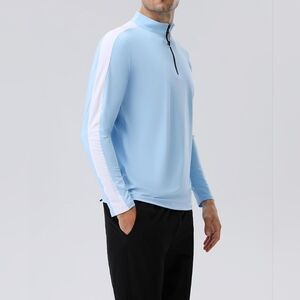 Men's Performance Quarter-Zip Athletic Reflective Shirt 1/4 Zip Workout Blue XL